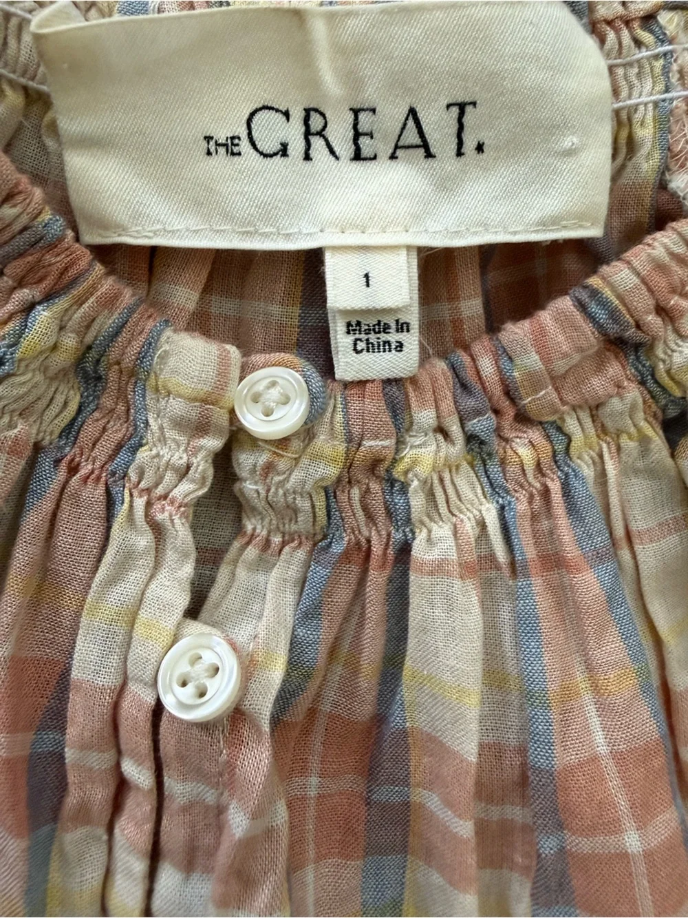 The Great. The Iris Dress Washed Rose Plaid Cotton Linen Tiered Midi Size Sz 1/S
